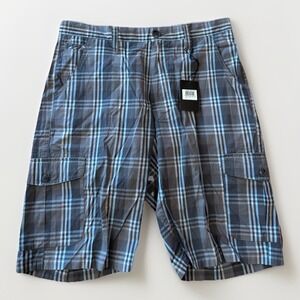 Age of Wisdom Mens Size 34 Grey Blue‎ Plaid Cotton Cargo Shorts Preppy NWT